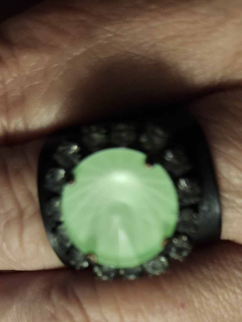 TOVA Neon Lime Green Adjustable Ring With Crystals Around The Outside